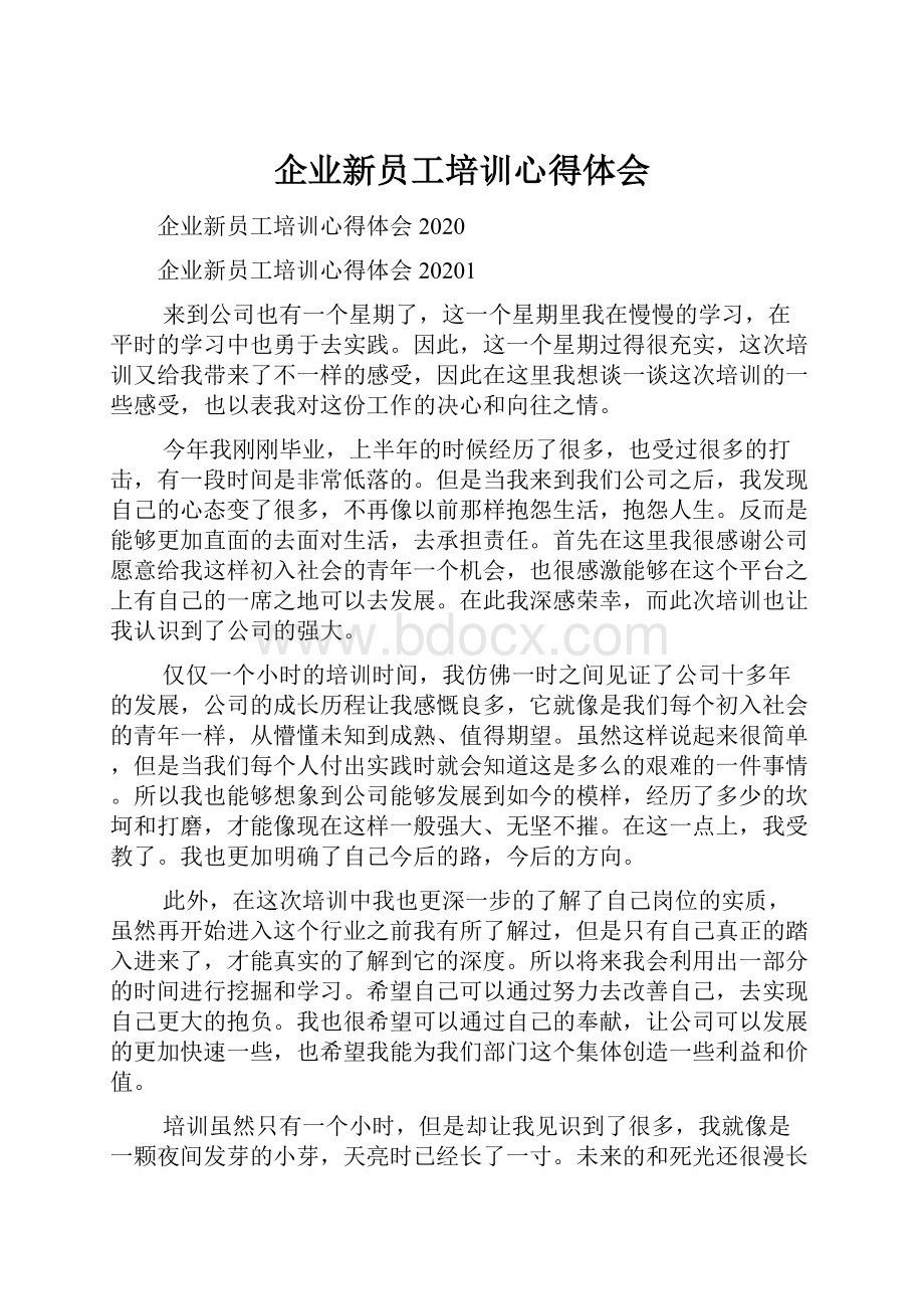 企业新员工培训心得体会.docx_第1页