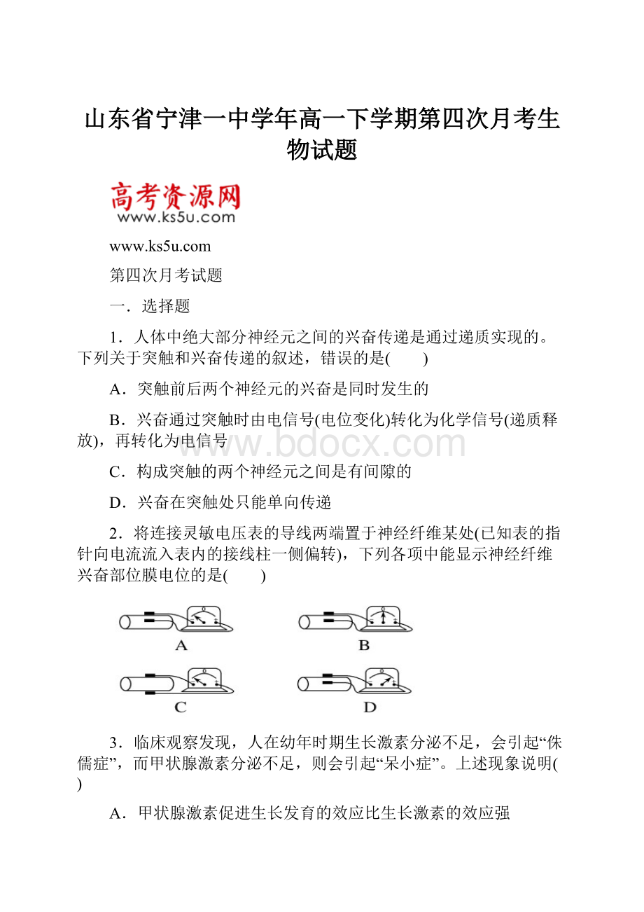 山东省宁津一中学年高一下学期第四次月考生物试题.docx