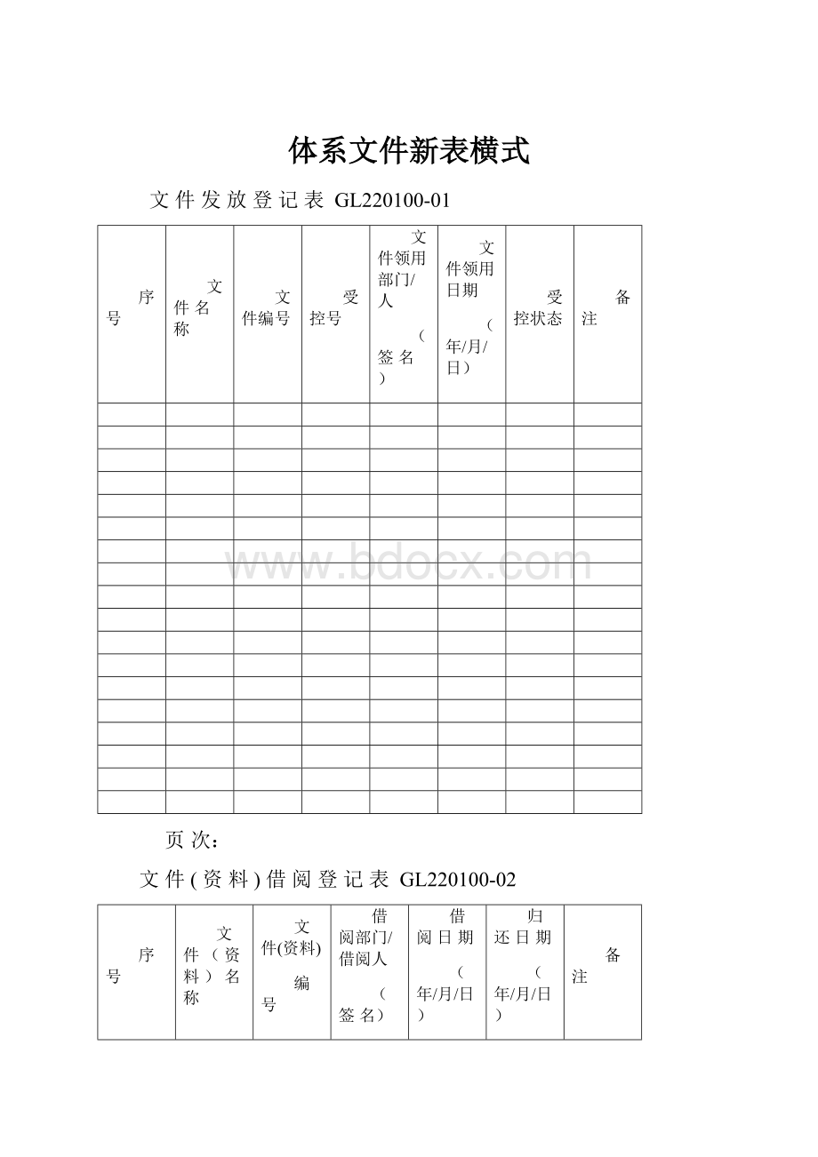 体系文件新表横式.docx