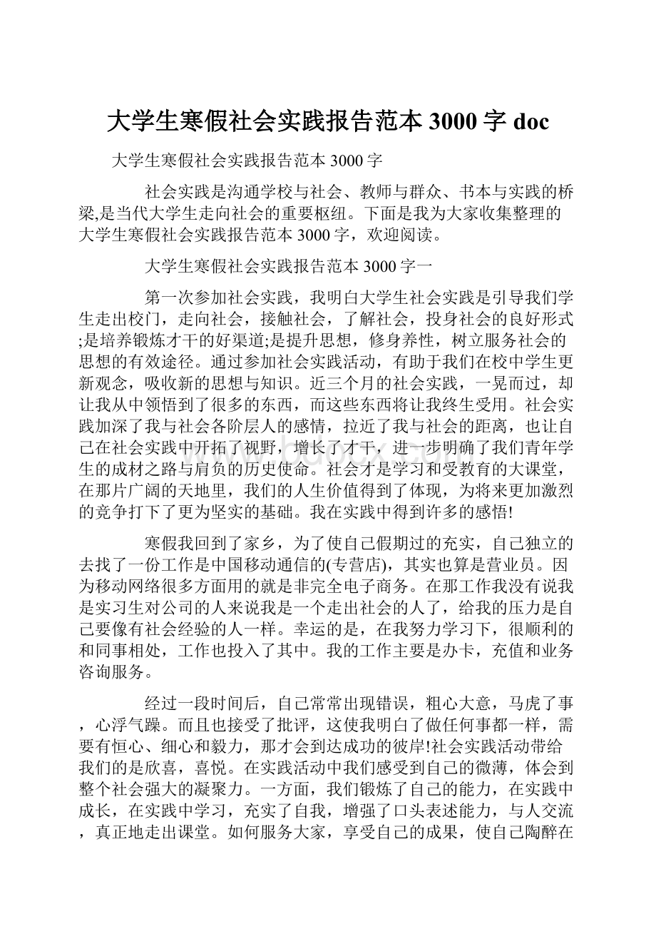 大学生寒假社会实践报告范本3000字doc.docx