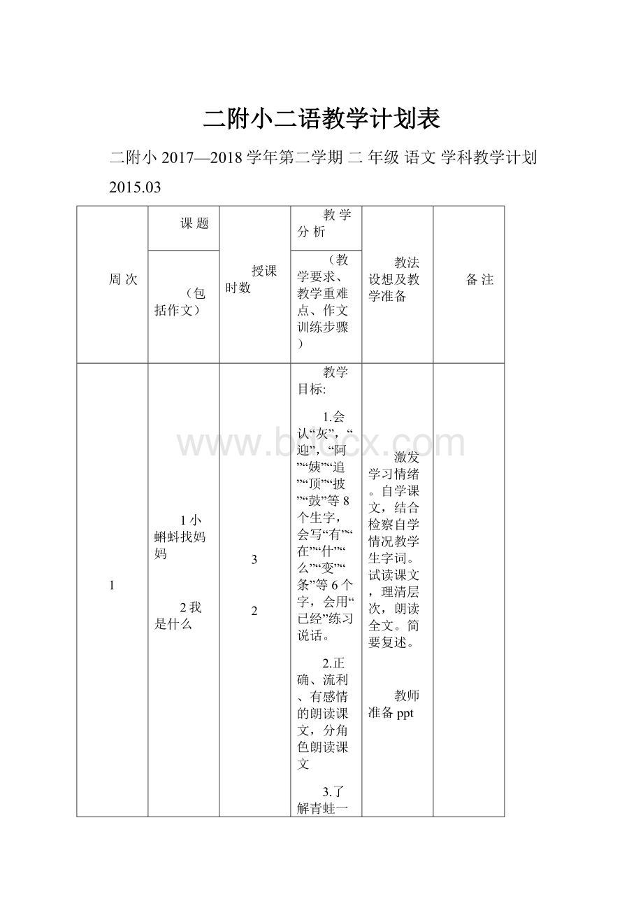 二附小二语教学计划表.docx