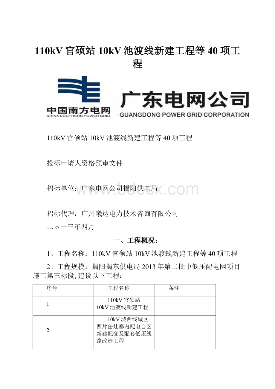 110kV官硕站10kV池渡线新建工程等40项工程.docx_第1页