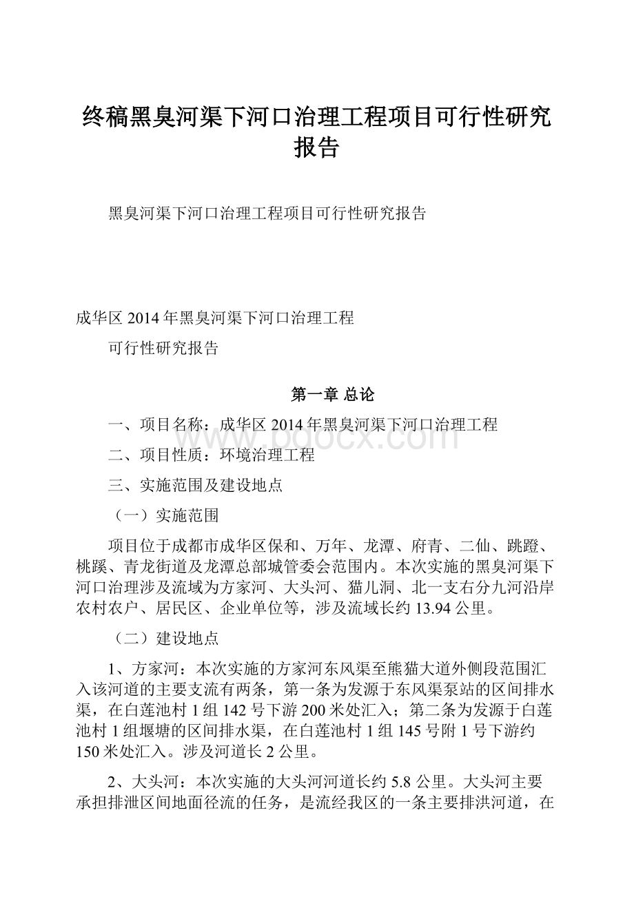 终稿黑臭河渠下河口治理工程项目可行性研究报告.docx