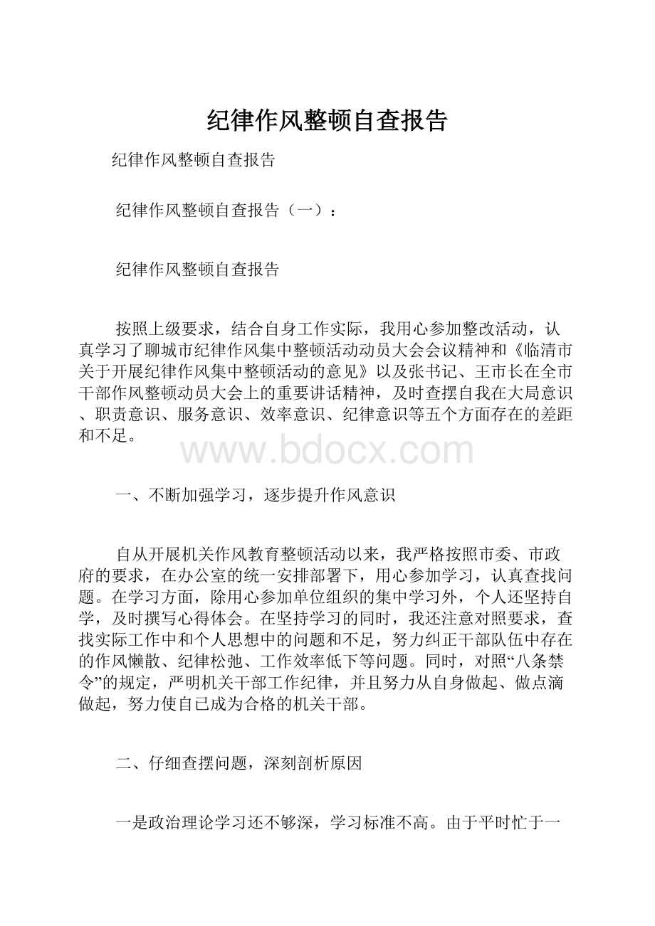 纪律作风整顿自查报告.docx