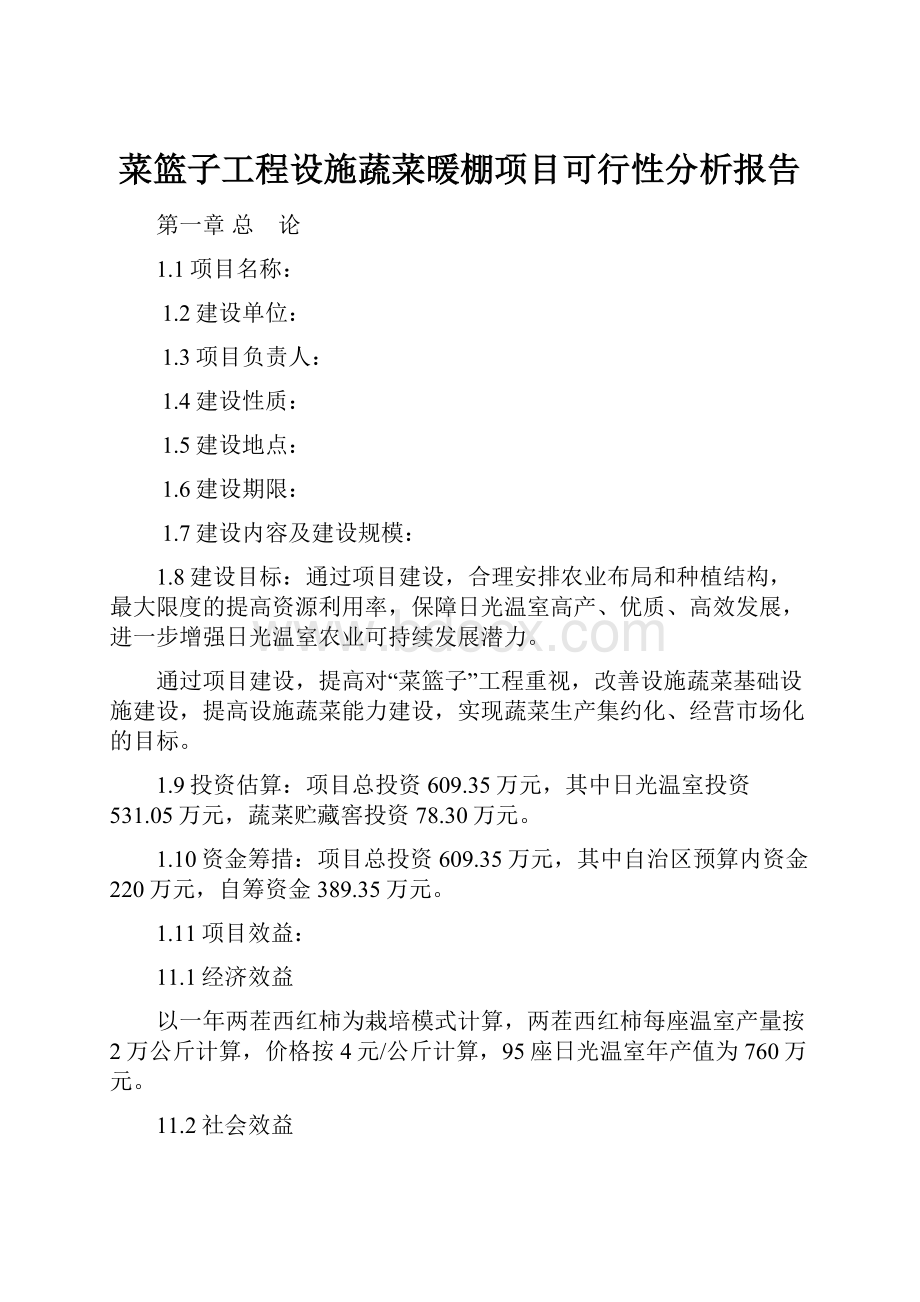 菜篮子工程设施蔬菜暖棚项目可行性分析报告.docx_第1页