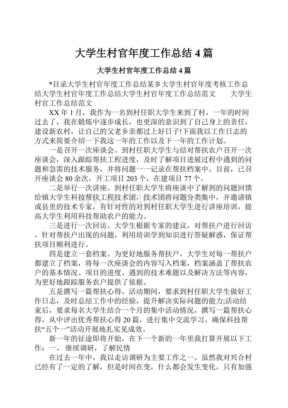 大学生村官年度工作总结4篇.docx