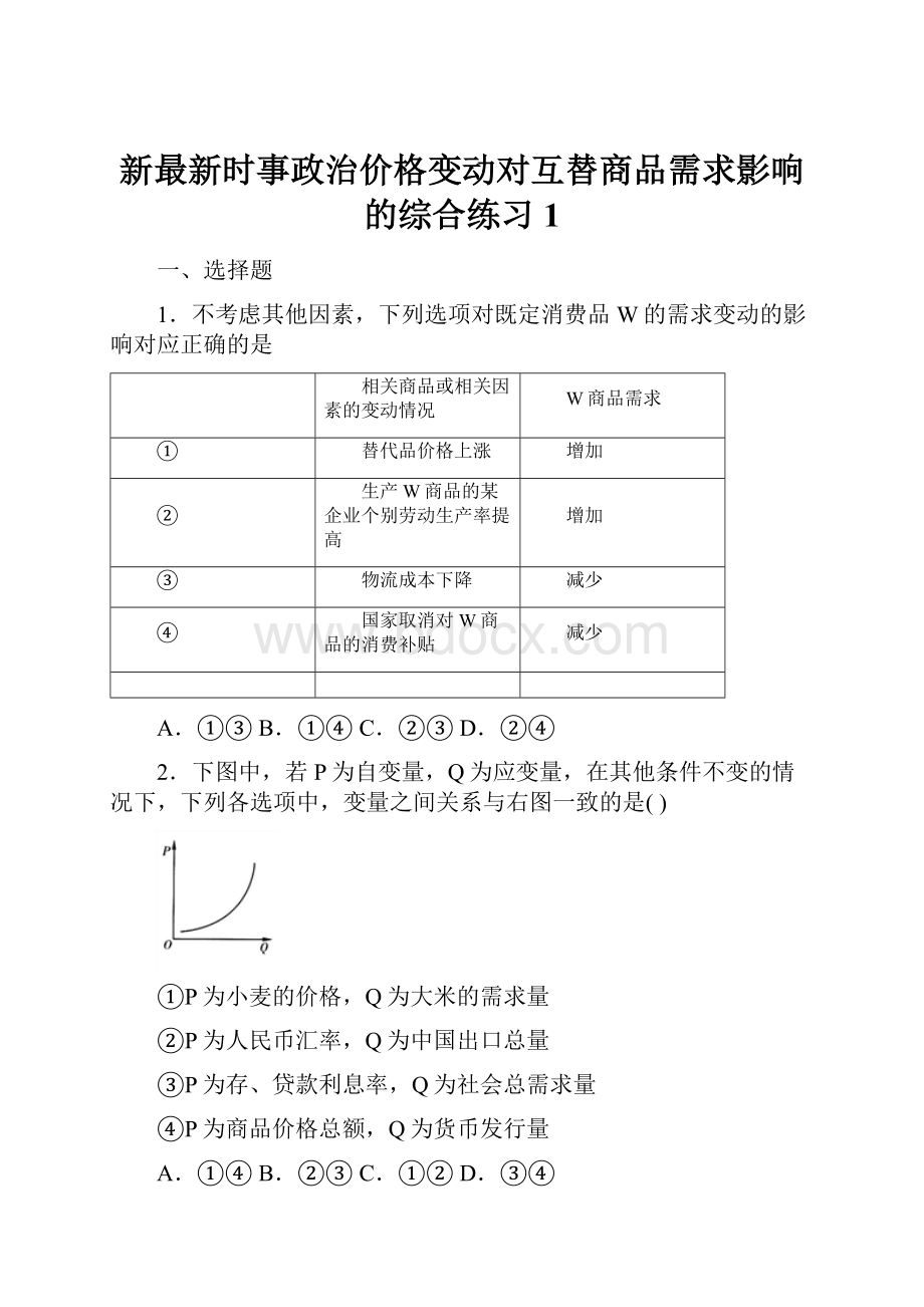 新最新时事政治价格变动对互替商品需求影响的综合练习1.docx_第1页