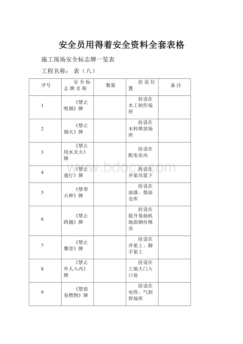 安全员用得着安全资料全套表格.docx_第1页