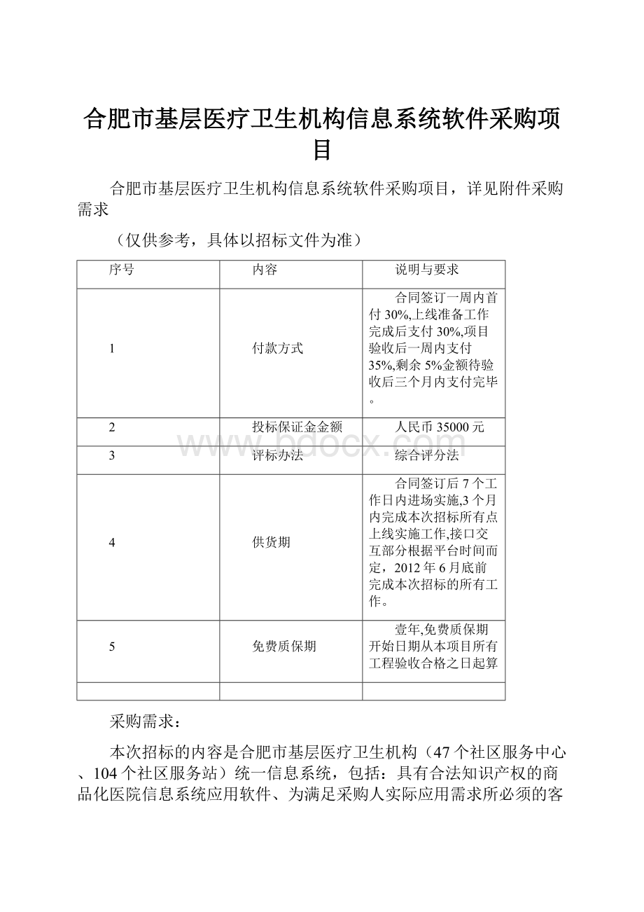 合肥市基层医疗卫生机构信息系统软件采购项目.docx_第1页