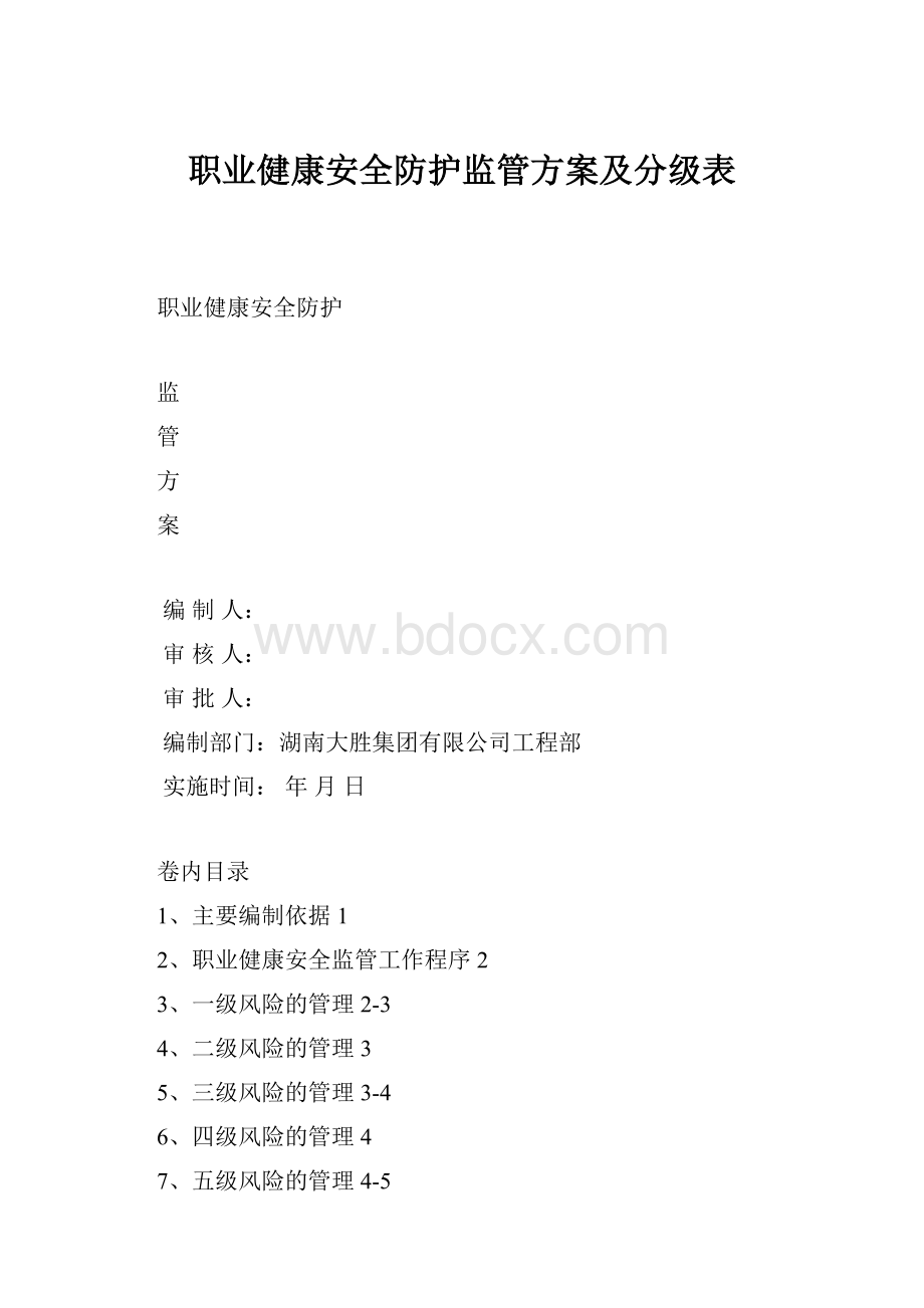 职业健康安全防护监管方案及分级表.docx