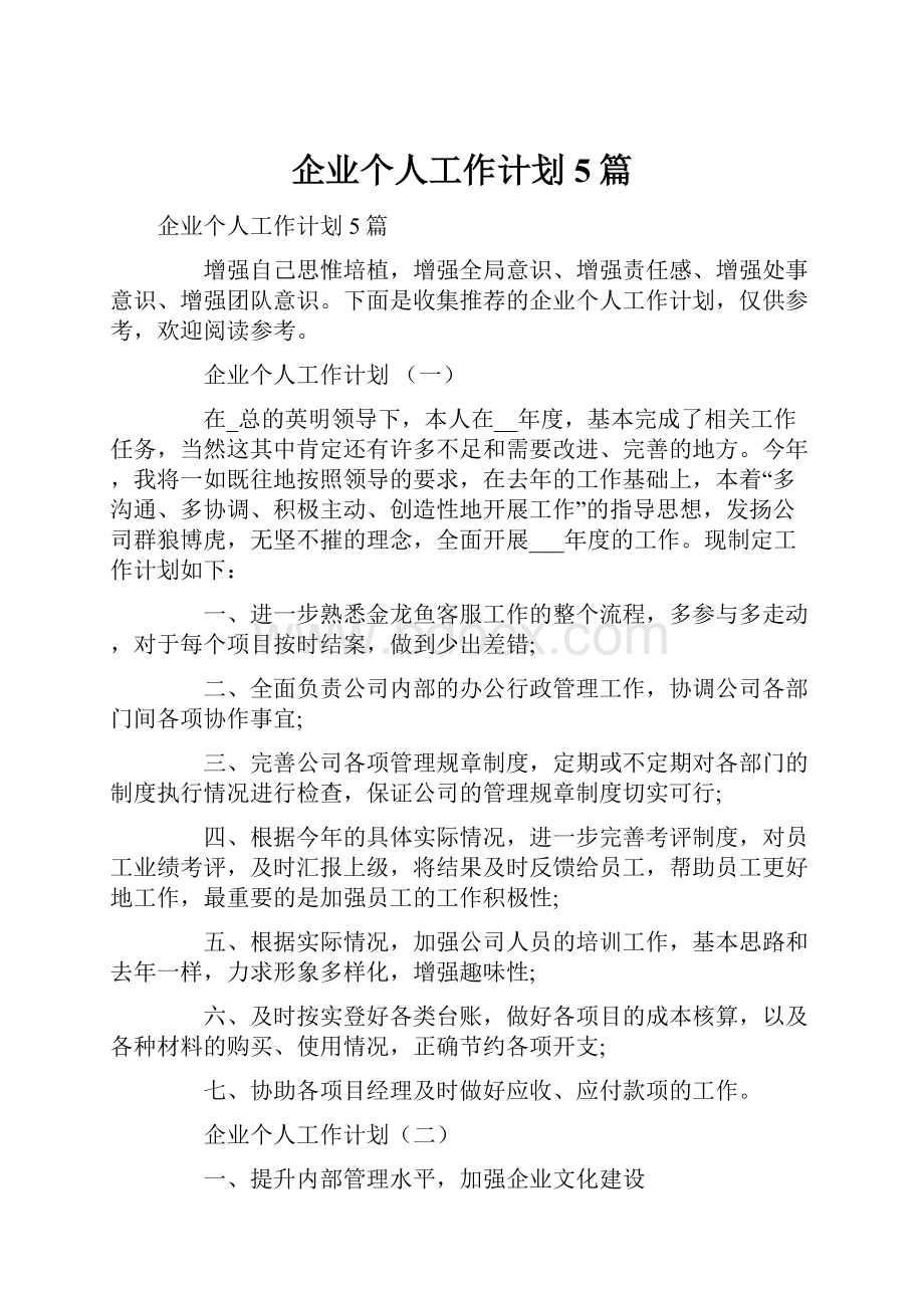 企业个人工作计划5篇.docx