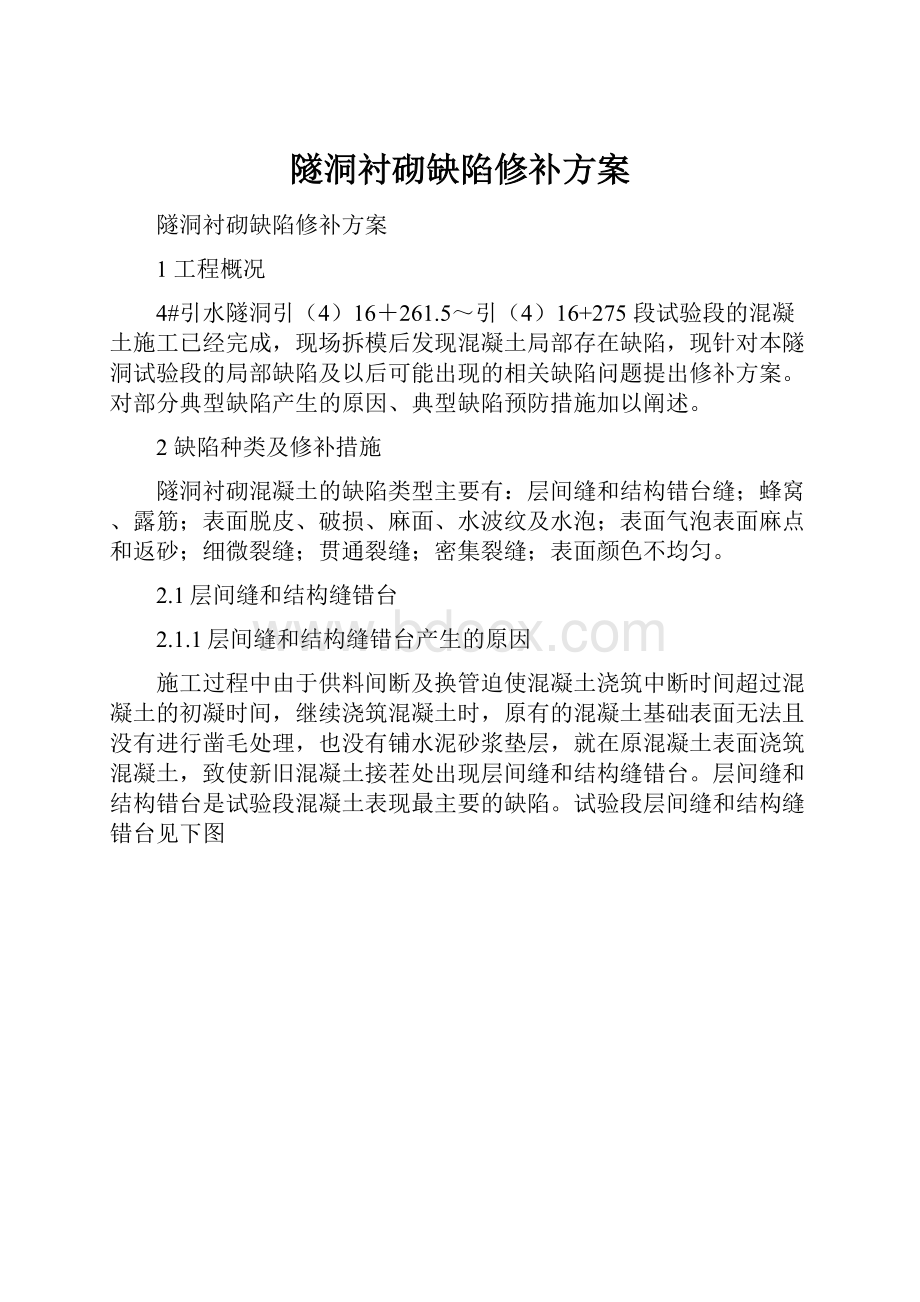 隧洞衬砌缺陷修补方案.docx