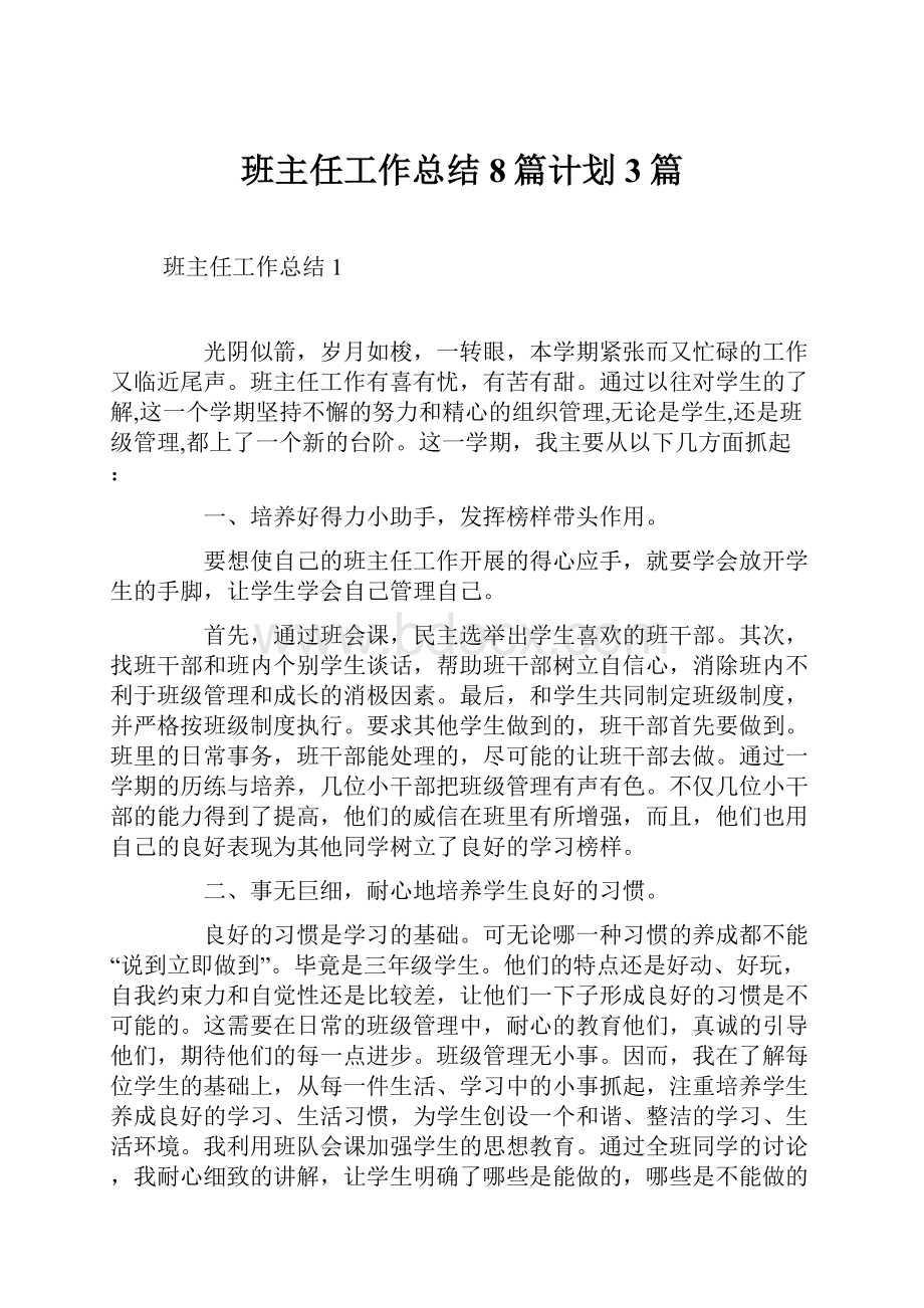 班主任工作总结8篇计划3篇.docx