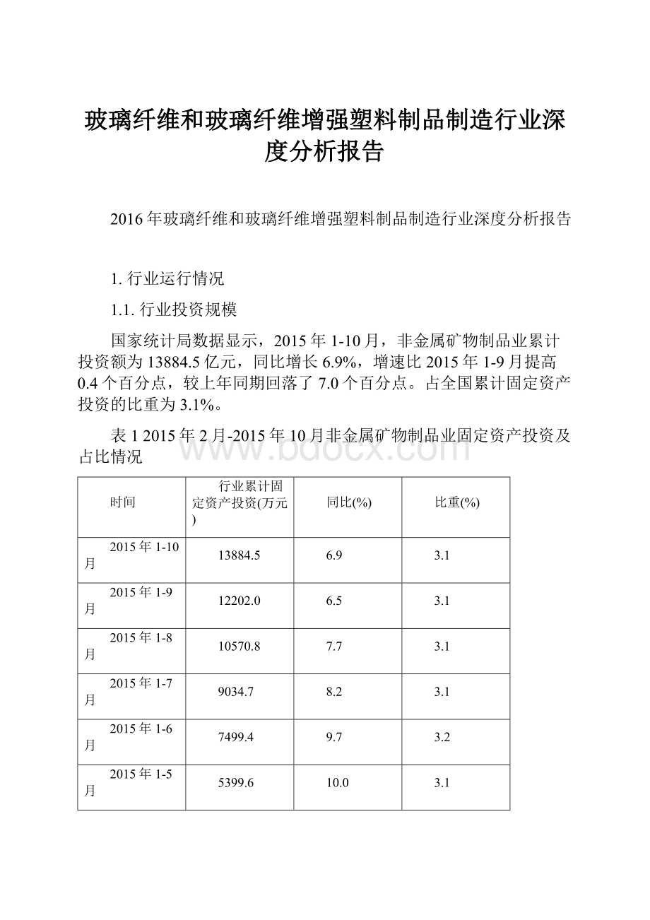 玻璃纤维和玻璃纤维增强塑料制品制造行业深度分析报告.docx_第1页