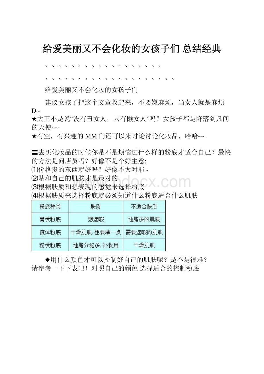 给爱美丽又不会化妆的女孩子们 总结经典.docx