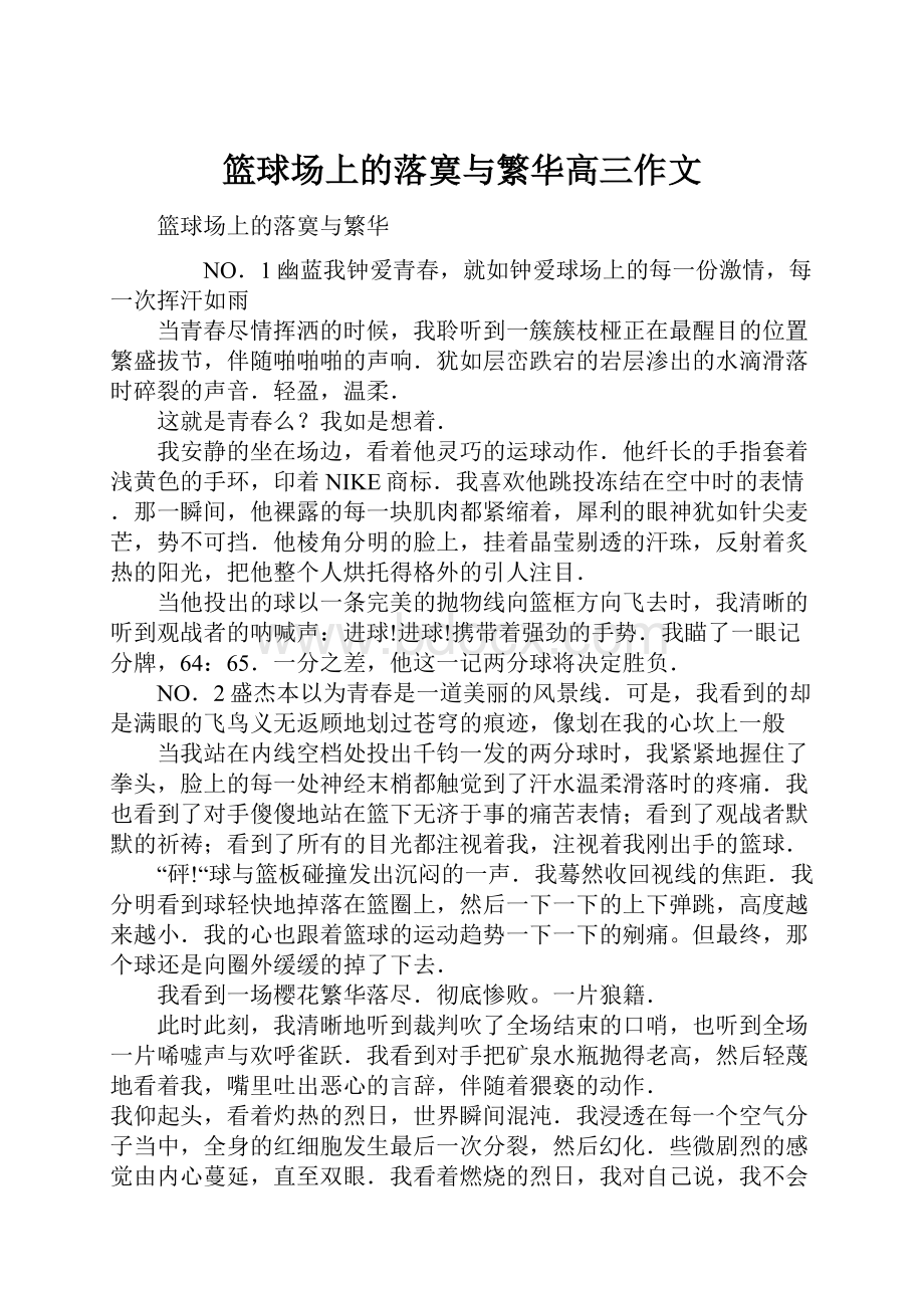 篮球场上的落寞与繁华高三作文.docx_第1页