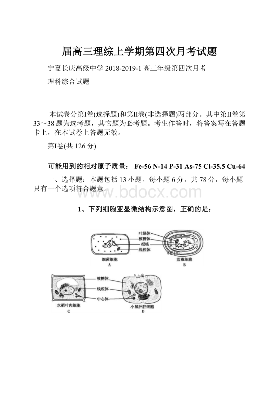 届高三理综上学期第四次月考试题.docx_第1页