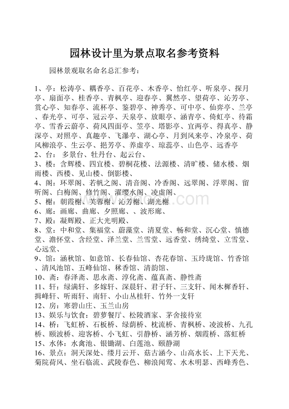 园林设计里为景点取名参考资料.docx