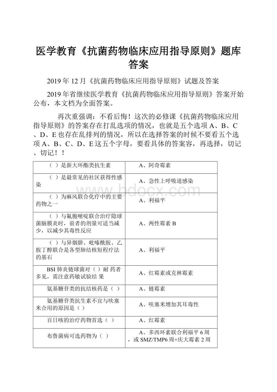 医学教育《抗菌药物临床应用指导原则》题库答案.docx_第1页