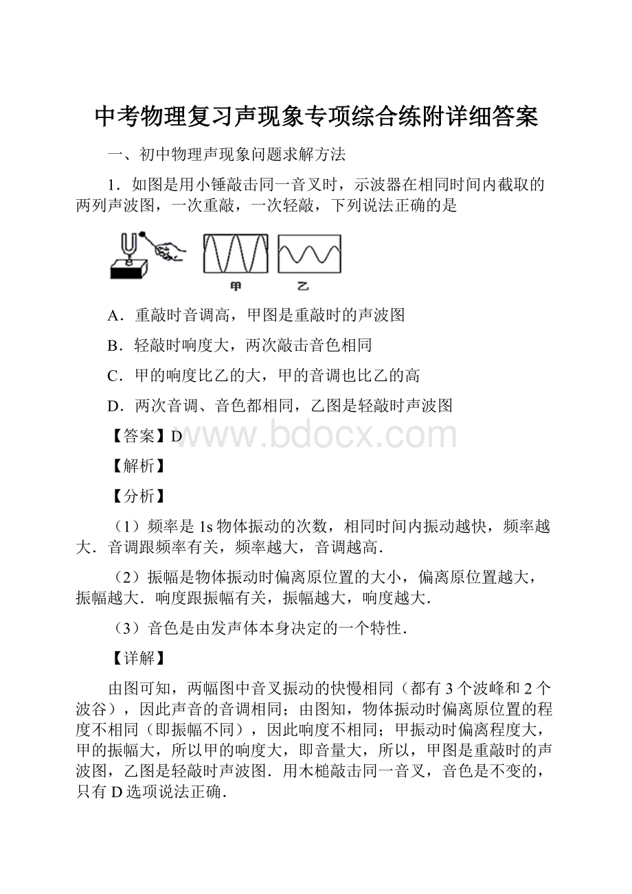 中考物理复习声现象专项综合练附详细答案.docx