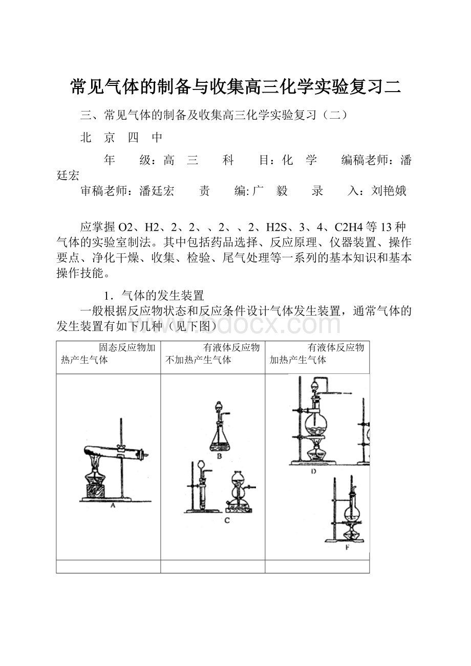 常见气体的制备与收集高三化学实验复习二.docx