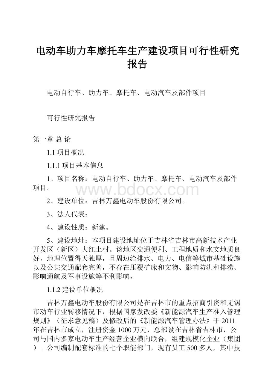 电动车助力车摩托车生产建设项目可行性研究报告.docx_第1页