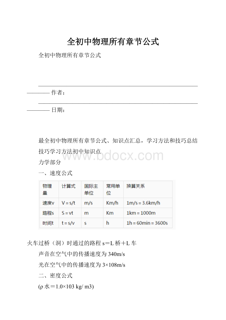 全初中物理所有章节公式.docx