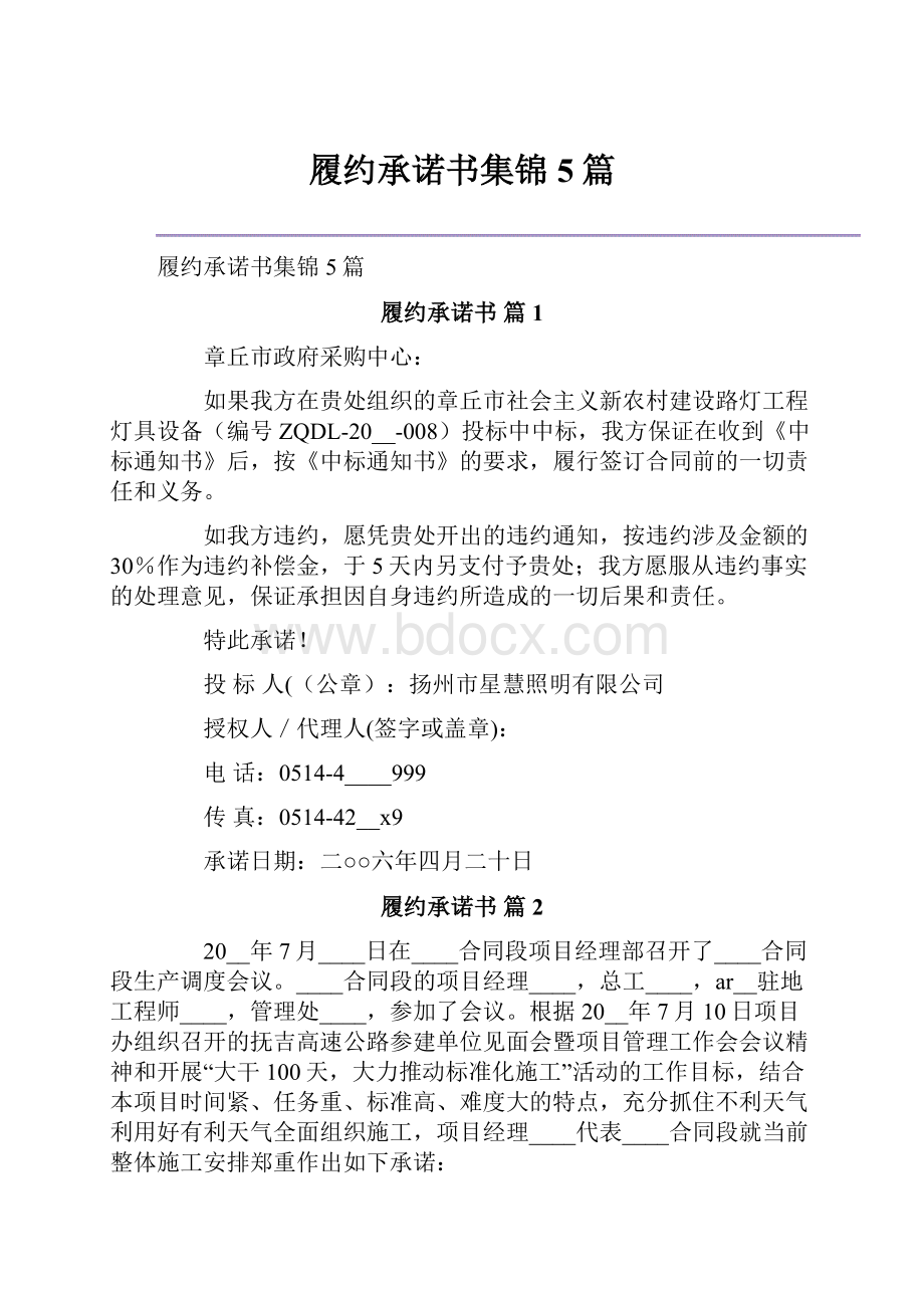 履约承诺书集锦5篇.docx