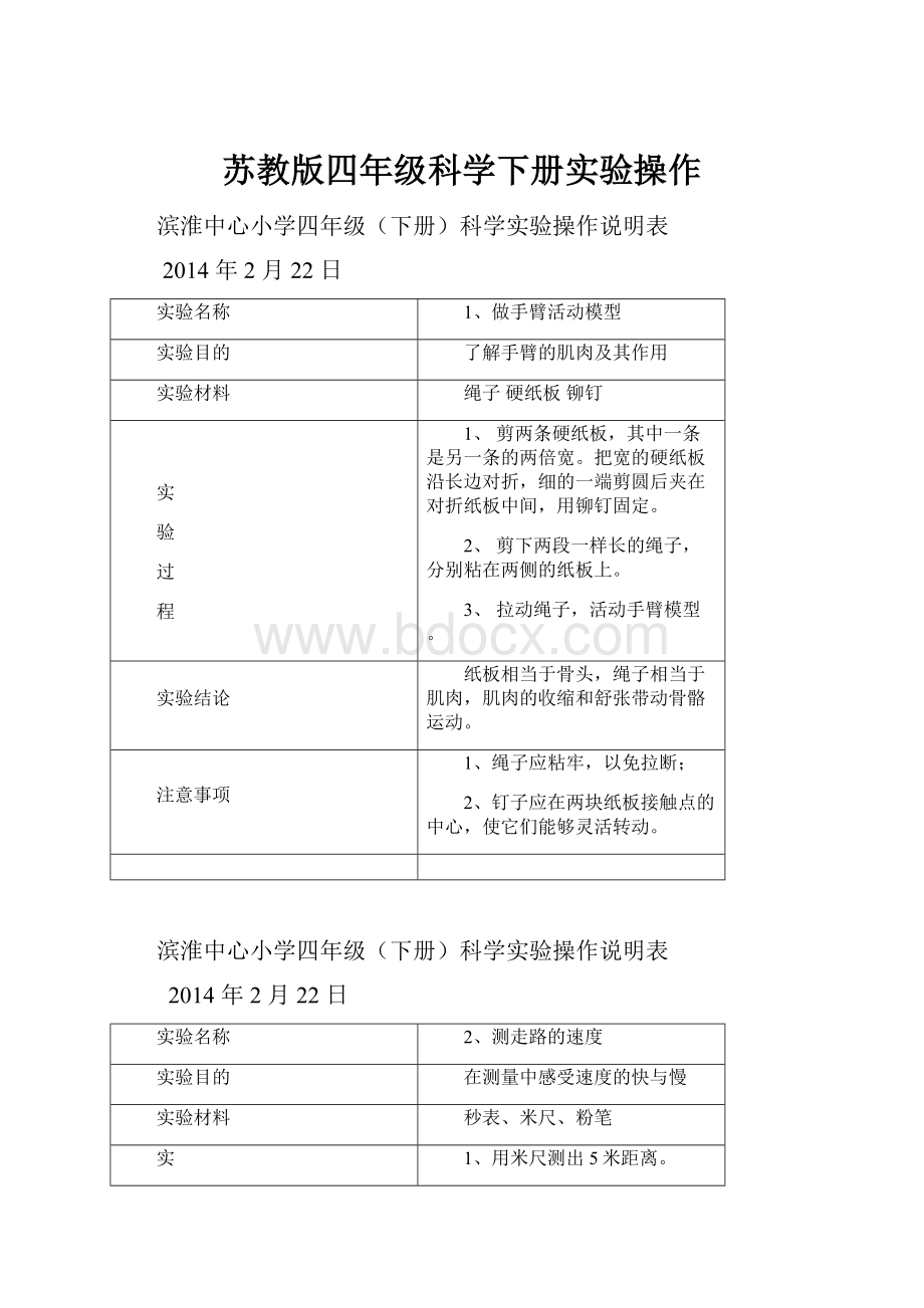 苏教版四年级科学下册实验操作.docx