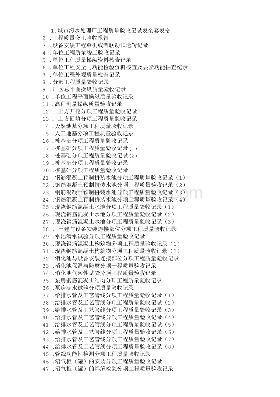 城市污水处理厂工程质量验收记录表-全套表格.doc