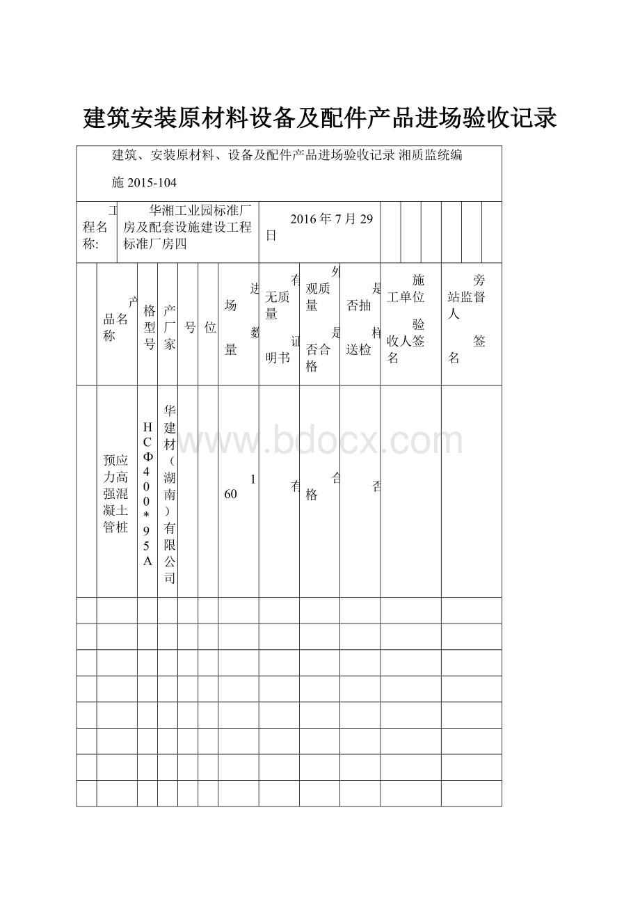 建筑安装原材料设备及配件产品进场验收记录.docx