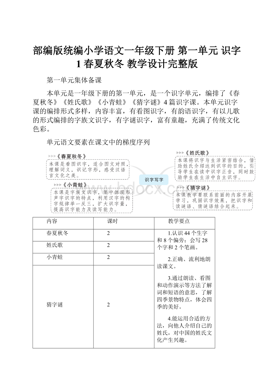 部编版统编小学语文一年级下册 第一单元 识字1 春夏秋冬 教学设计完整版.docx