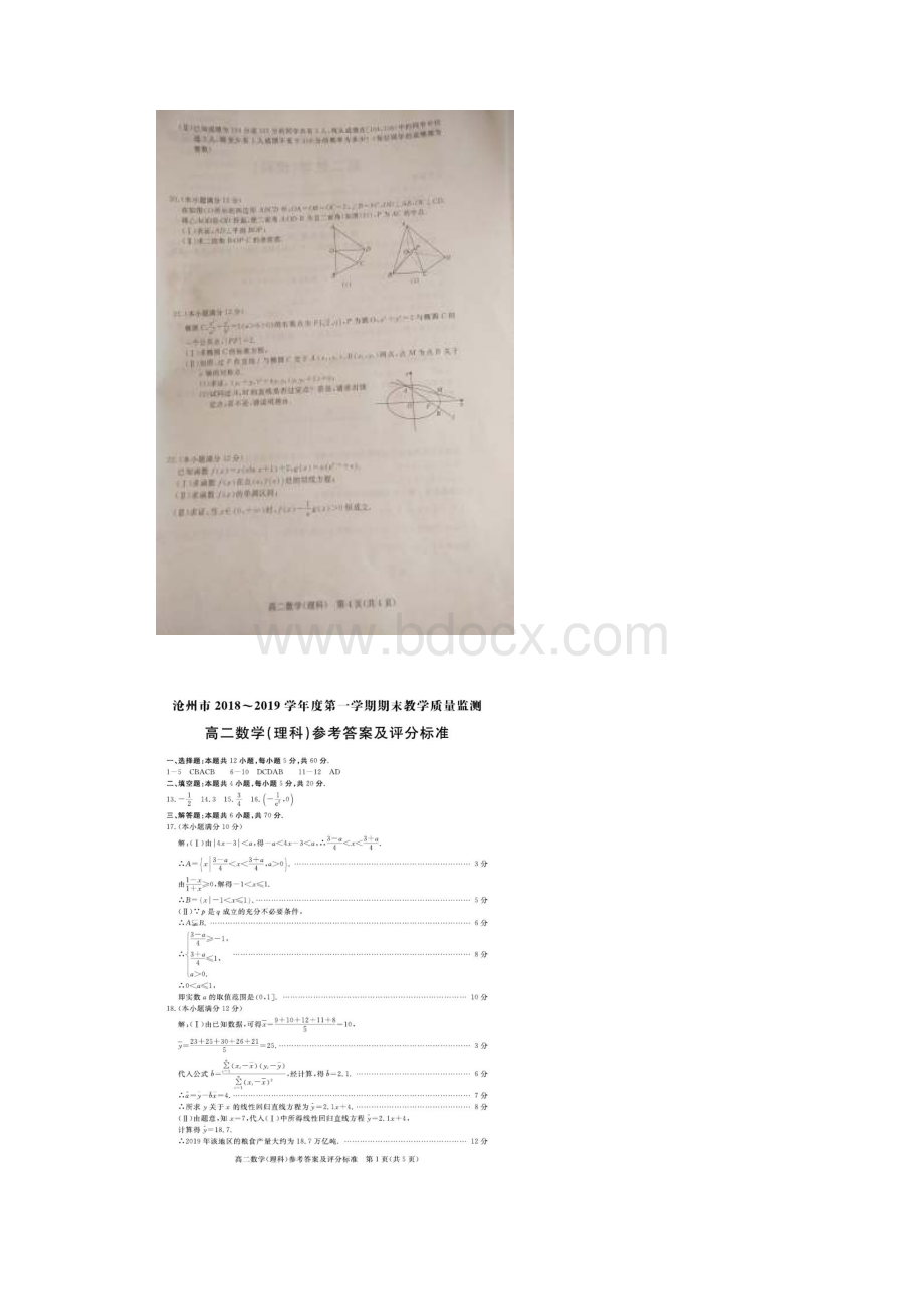 学年河北省沧州市高二上学期期末考试数学理试题 扫描版.docx_第3页