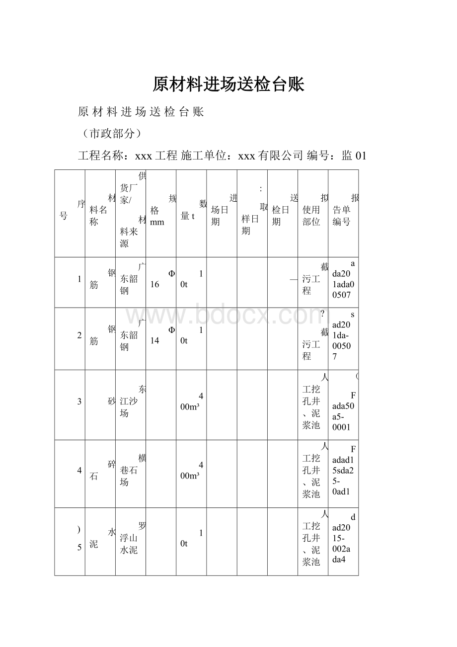 原材料进场送检台账.docx_第1页