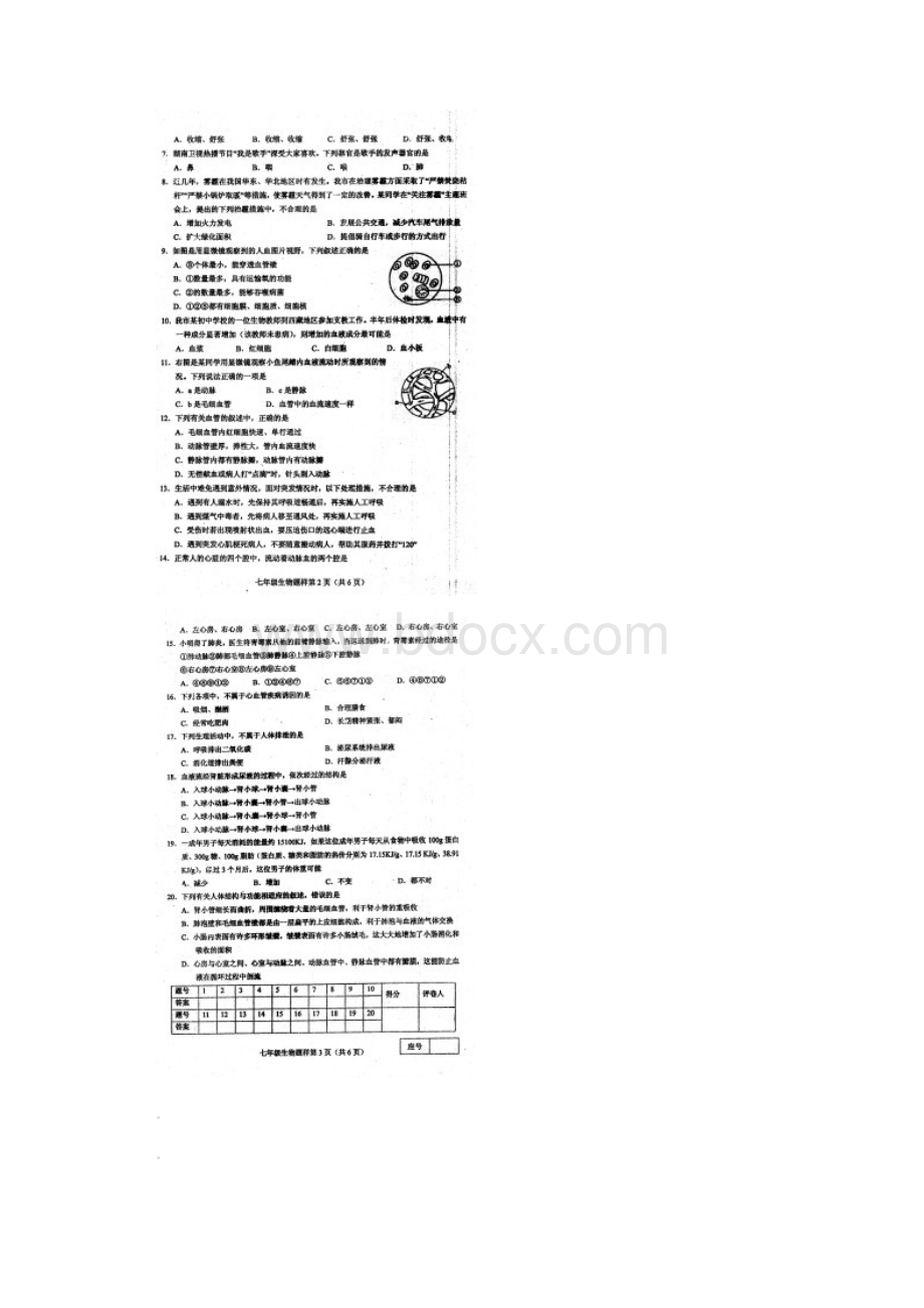 最新初中生物山东省菏泽市学年七年级生物下册期中测试题 精品.docx_第2页