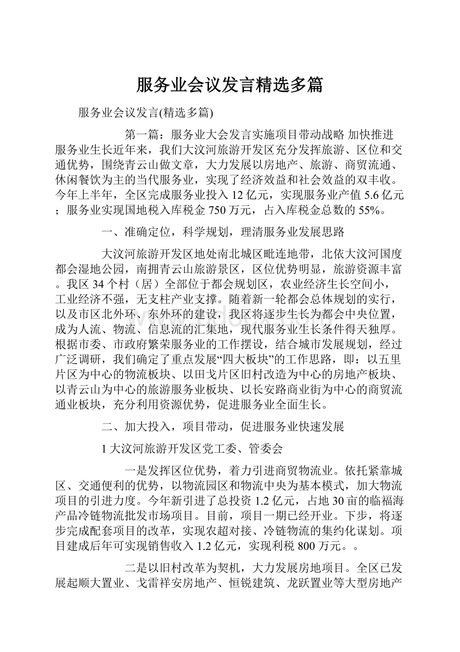 服务业会议发言精选多篇.docx