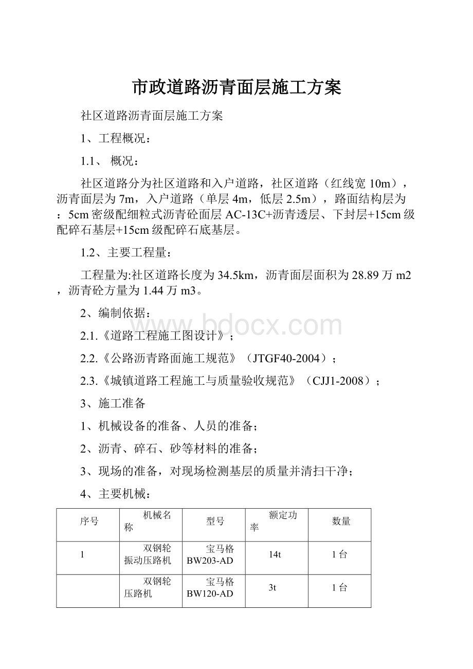 市政道路沥青面层施工方案.docx