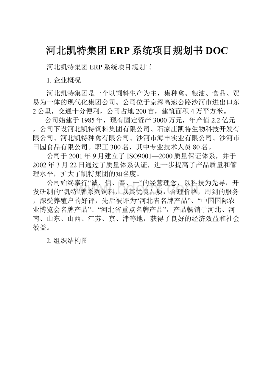 河北凯特集团ERP系统项目规划书DOC.docx