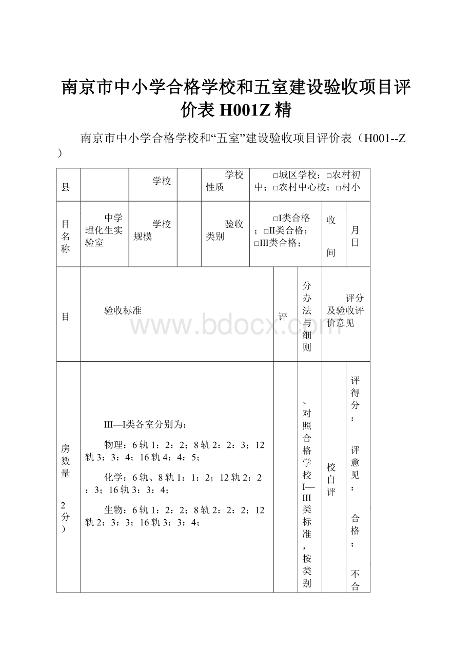 南京市中小学合格学校和五室建设验收项目评价表H001Z精.docx