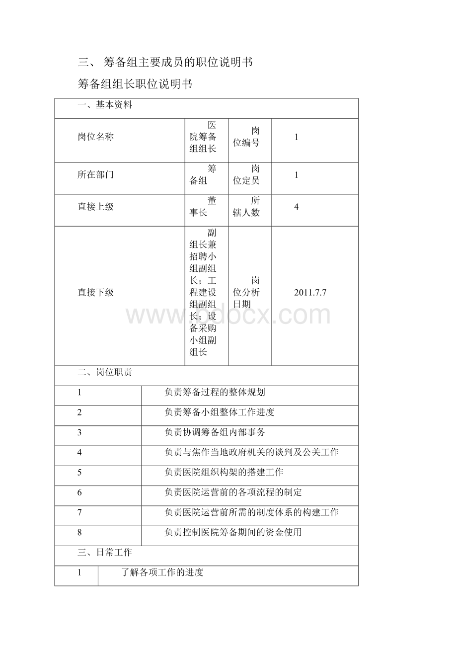 医院筹备处职位说明书.docx_第2页