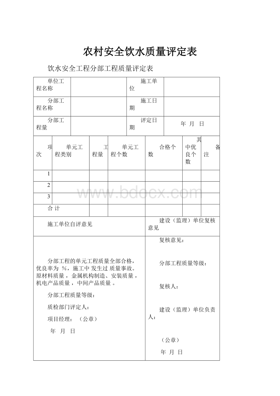 农村安全饮水质量评定表.docx