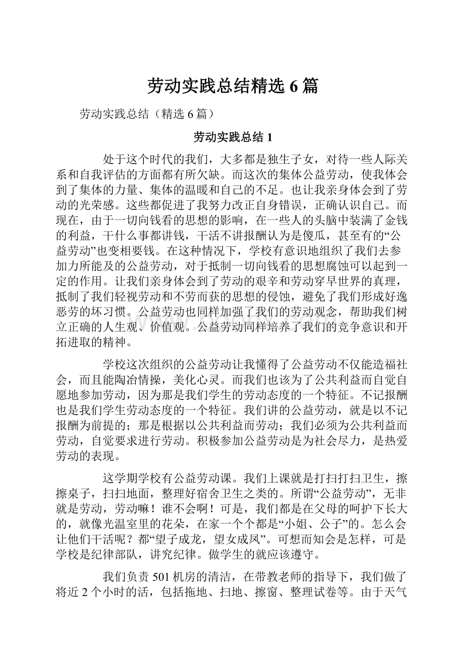 劳动实践总结精选6篇.docx