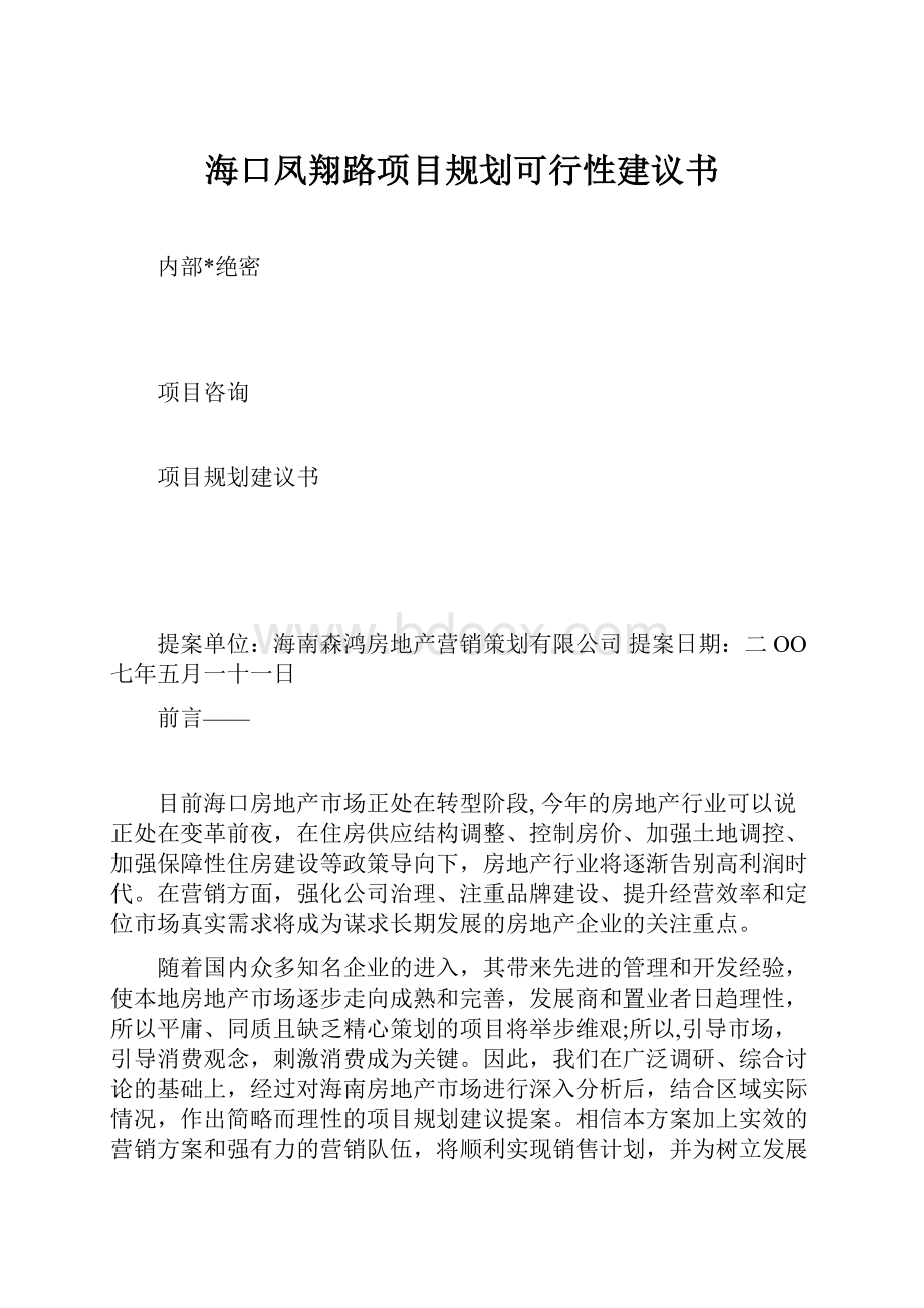 海口凤翔路项目规划可行性建议书.docx_第1页