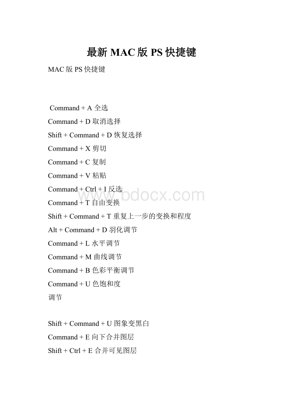最新MAC版PS快捷键.docx