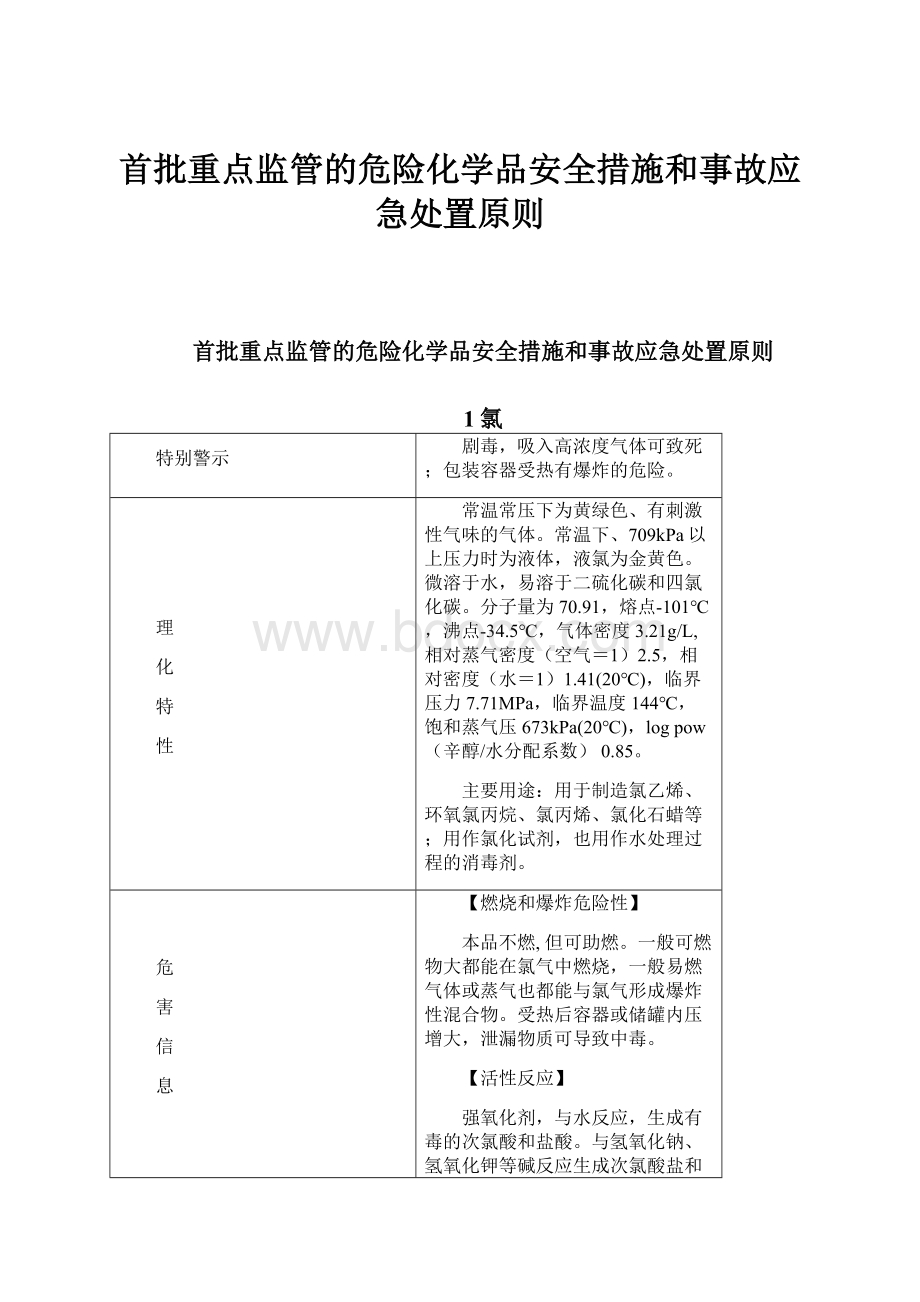 首批重点监管的危险化学品安全措施和事故应急处置原则.docx_第1页