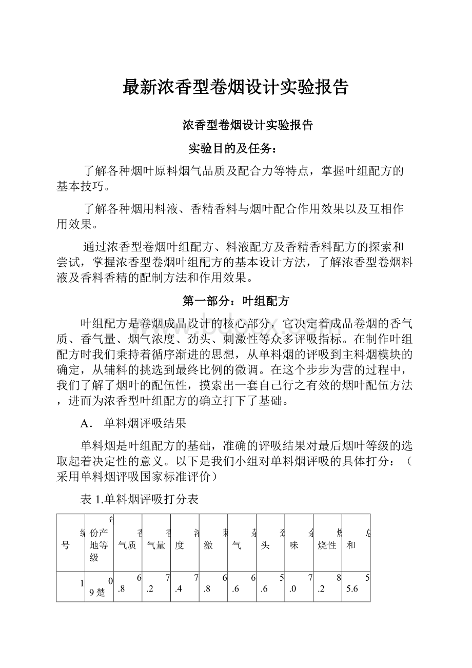 最新浓香型卷烟设计实验报告.docx_第1页