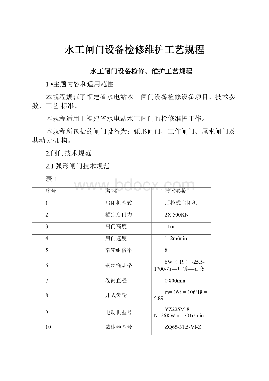 水工闸门设备检修维护工艺规程.docx