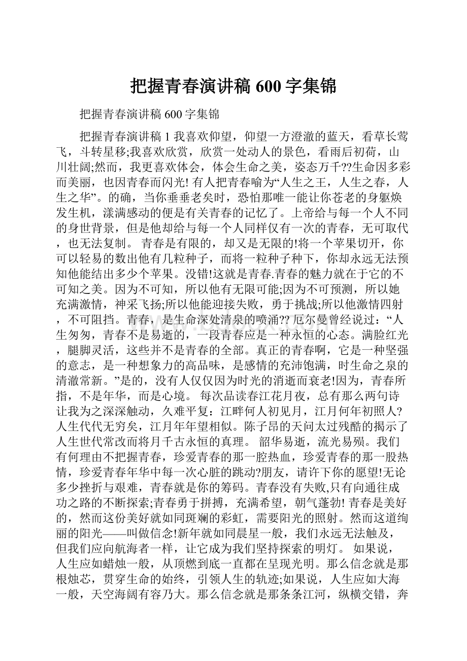 把握青春演讲稿600字集锦.docx