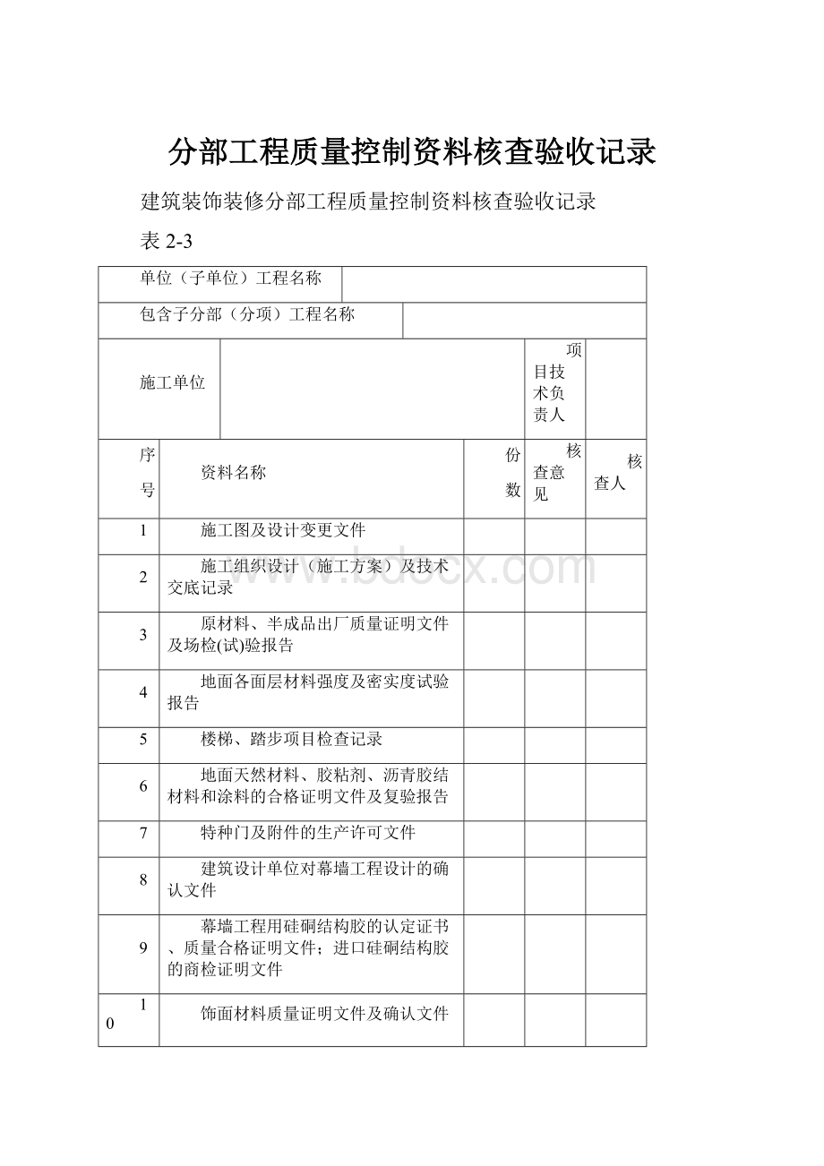 分部工程质量控制资料核查验收记录.docx_第1页