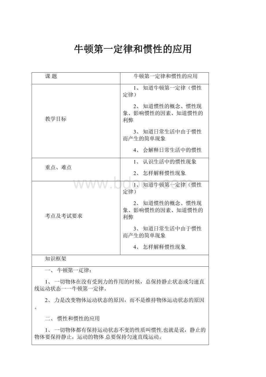 牛顿第一定律和惯性的应用.docx